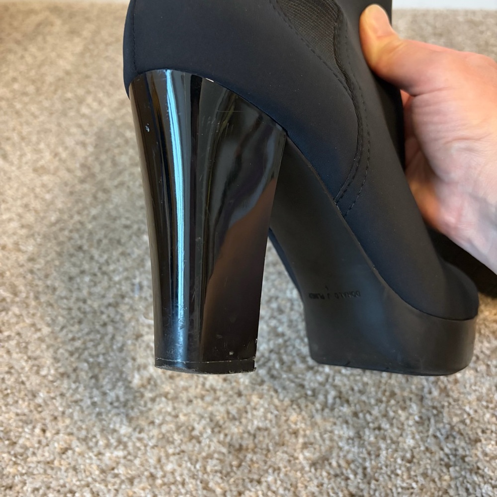 Black Crepe Platform Stretch Ankle Booties with Chunky Heel - Picture 9 of 11